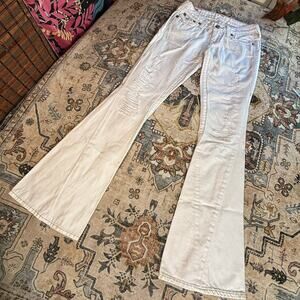 True Religion Women's Flare Bootcut White Denim Jeans Low Rise Y2k Pants 26